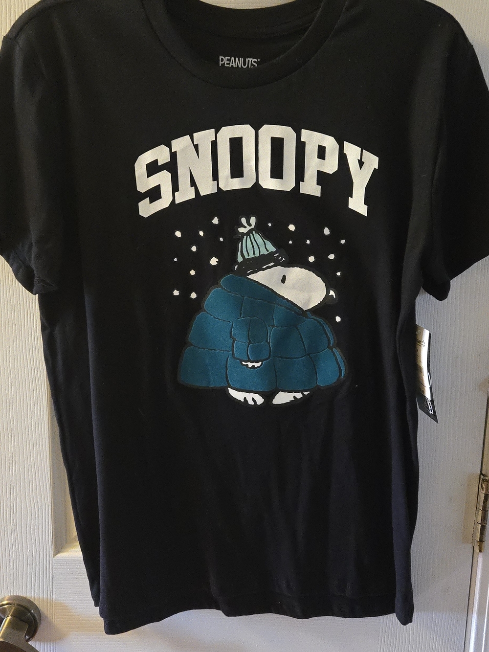 Peanuts Black Tee with Teal Snoopy Coat